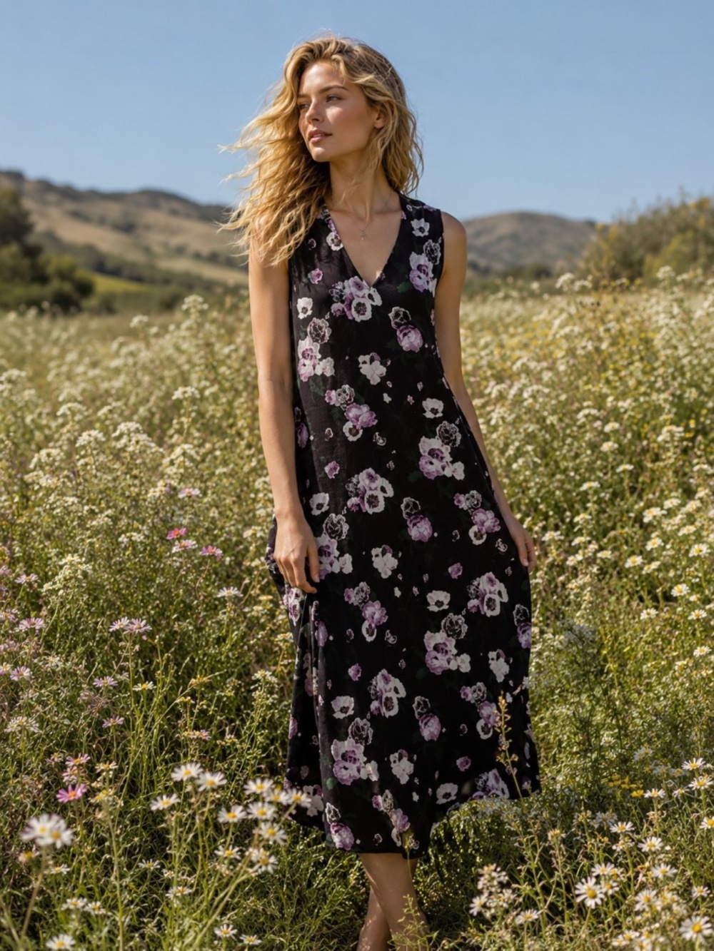 Equipment Femme Floral Silk Midi Slip Dress V-Neck Lined Sz L